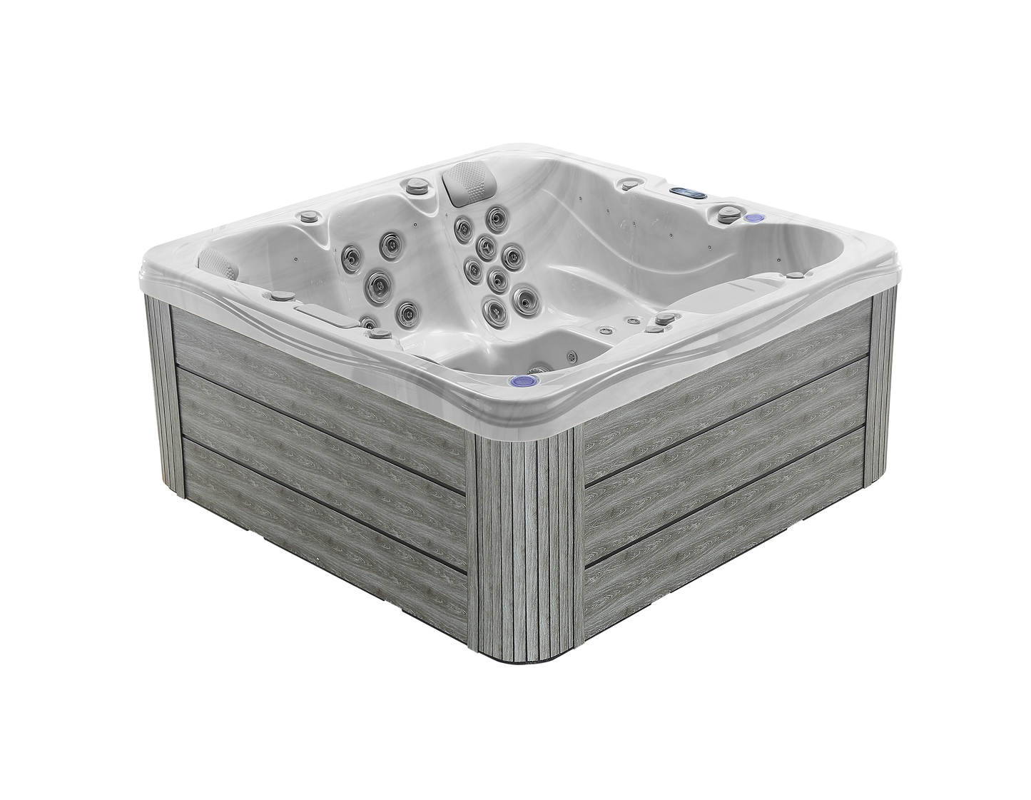 2mGoods Whirlpool Spa mit Fester Außenwand, 12 LED-Beleuchtung, für 5-7 Personen, 190x190x75cm, 34 Massagedüsen), Ganzjähriger Einsatz Winterfest, In & Outdoor Pool