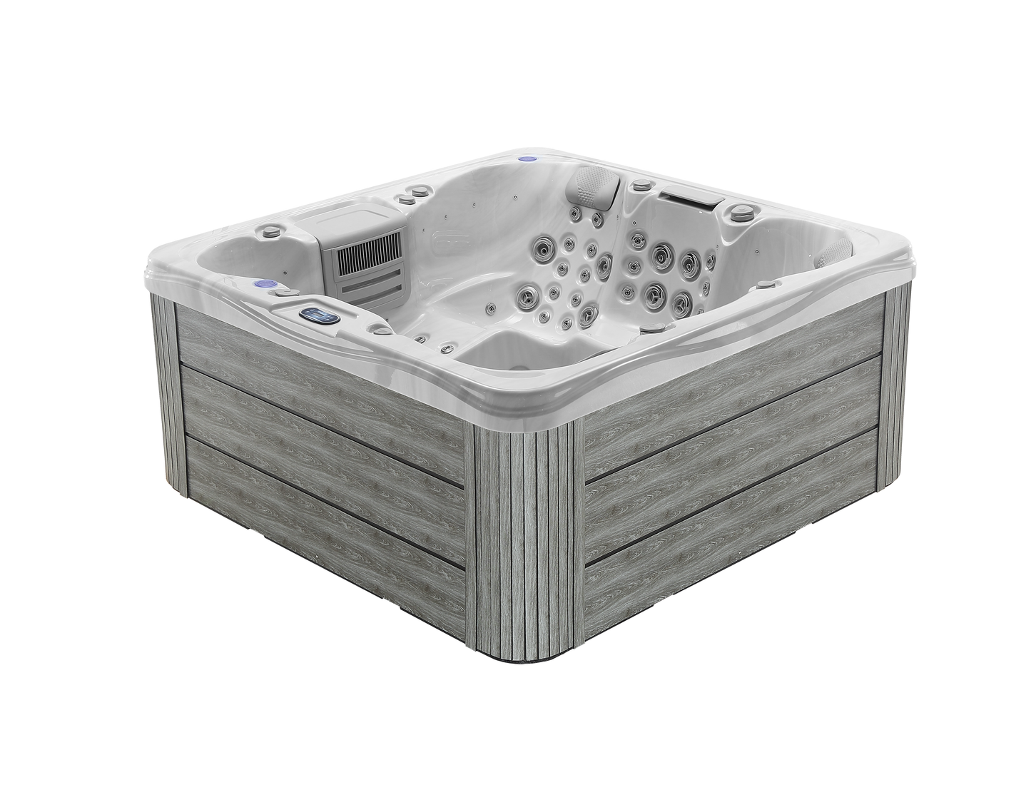 2mGoods Whirlpool Spa mit Fester Außenwand, 12 LED-Beleuchtung, für 5-7 Personen, 190x190x75cm, 34 Massagedüsen), Ganzjähriger Einsatz Winterfest, In & Outdoor Pool