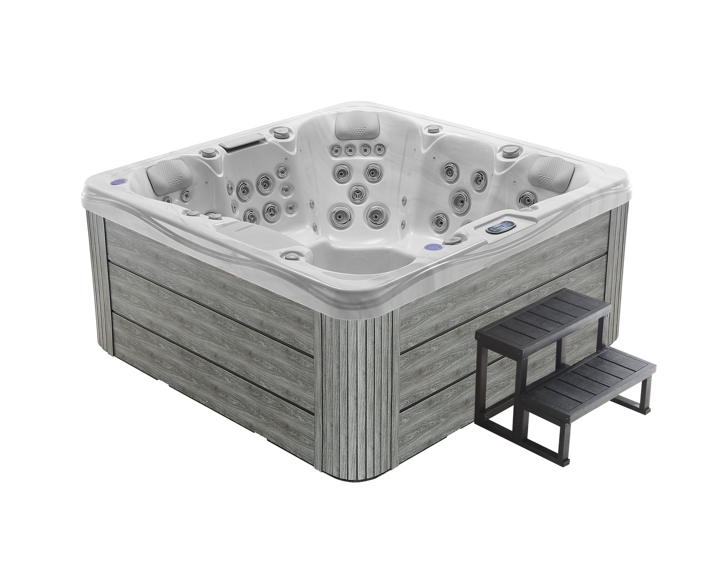 2mGoods Whirlpool Spa mit Fester Außenwand, 12 LED-Beleuchtung, für 5-7 Personen, 190x190x75cm, 34 Massagedüsen), Ganzjähriger Einsatz Winterfest, In & Outdoor Pool