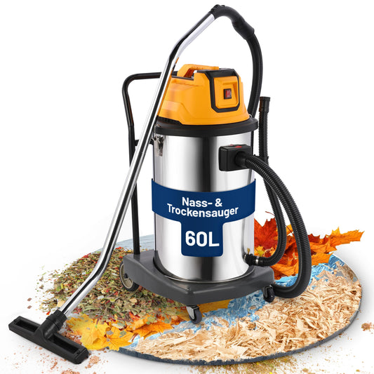 2mGoods 1500W industriestaubsauger 35L Orange, beutellos mit waschbarem Baumwollfilter gegen Feinstaub, nass- & trockensauger mit Kupfer-Doppelmotor & CoolAir-Technologie