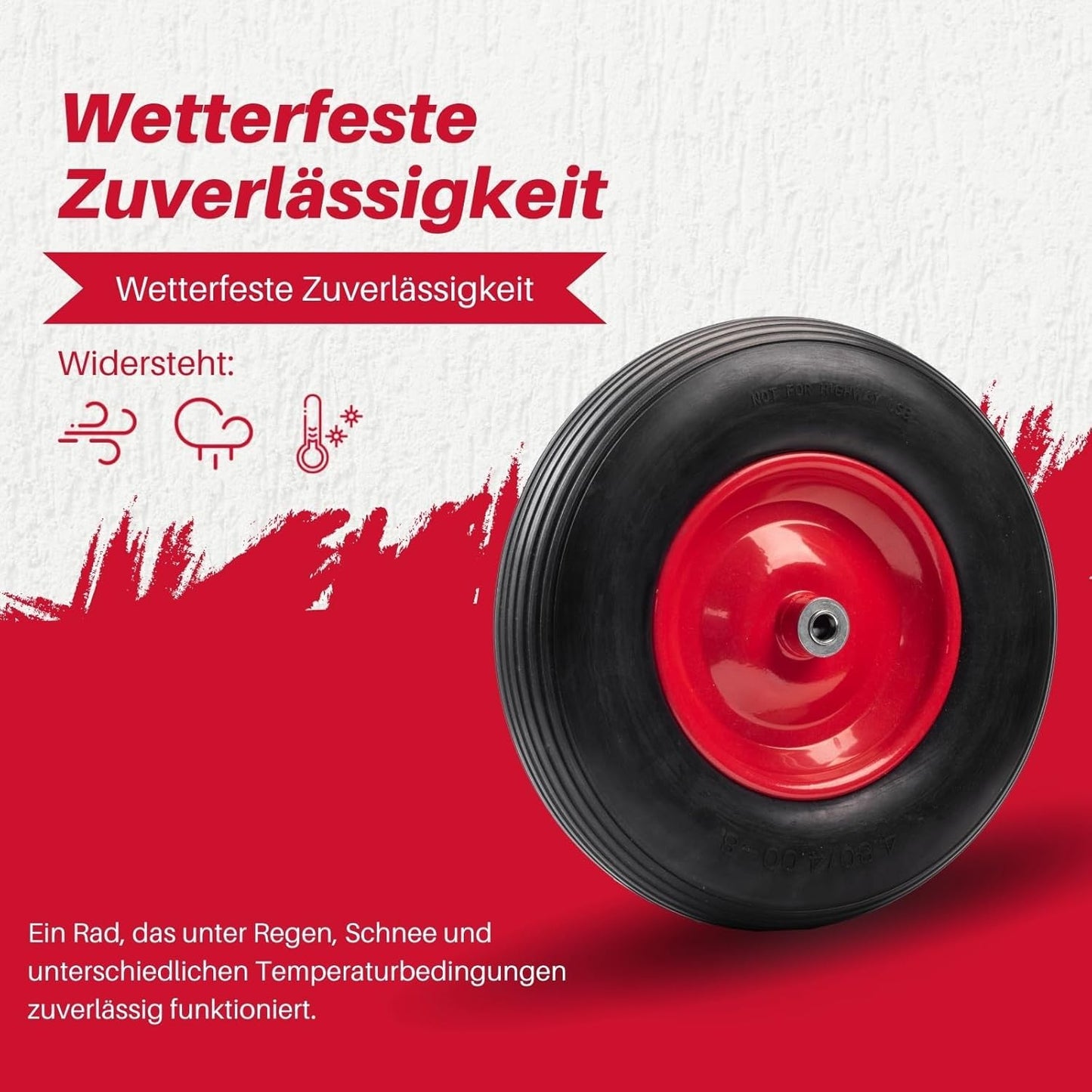 2mgoods langlebiges Schubkarrenrad aus hochwertigem PU Vollgummi mit robuster Achse, Schubkarrenreifen 4.80/4.00-8, leichte Montage, bis 200 kg, universelle Größe, pannensicher