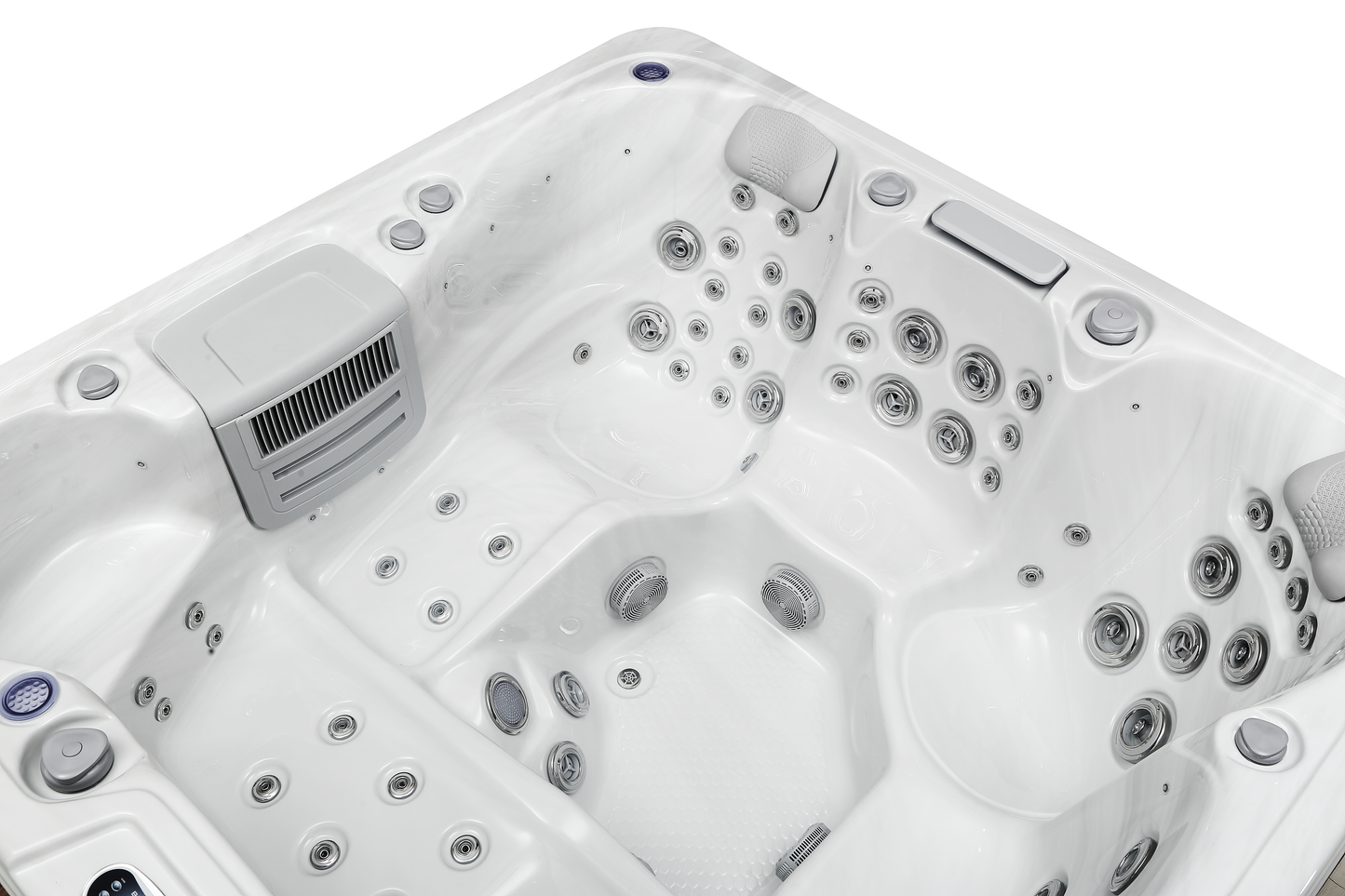 2mGoods Whirlpool Spa mit Fester Außenwand, 12 LED-Beleuchtung, für 5-7 Personen, 190x190x75cm, 34 Massagedüsen), Ganzjähriger Einsatz Winterfest, In & Outdoor Pool
