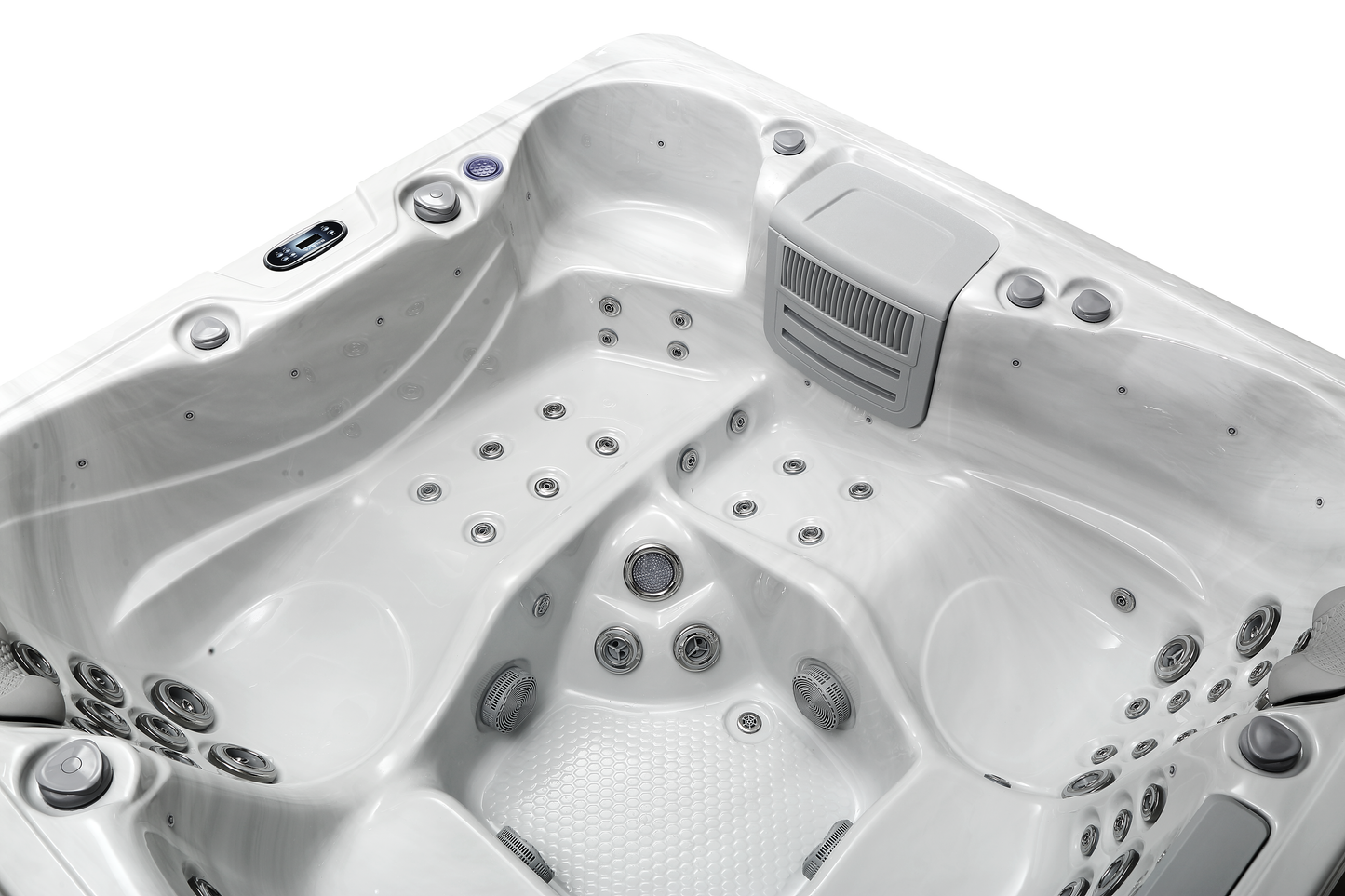 2mGoods Whirlpool Spa mit Fester Außenwand, 12 LED-Beleuchtung, für 5-7 Personen, 190x190x75cm, 34 Massagedüsen), Ganzjähriger Einsatz Winterfest, In & Outdoor Pool