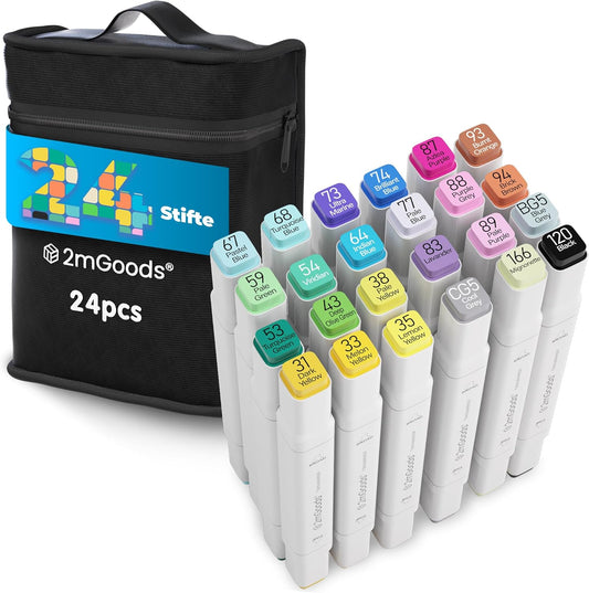 2mGoods 24/36/48/60/80/120/168 farben Filzstifte mit Doppelspitze, Alkoholmarker Set, Twin Marker, Copic Marker für Erwachsene, color pens, schnelltrocknend, geruchsarm, lichtbeständig, ideal für Illustration, Comic