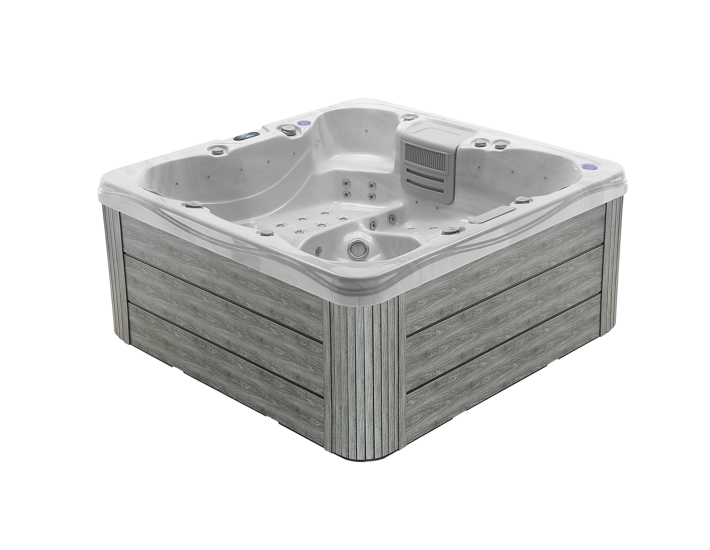 2mGoods Whirlpool Spa mit Fester Außenwand, 12 LED-Beleuchtung, für 5-7 Personen, 190x190x75cm, 34 Massagedüsen), Ganzjähriger Einsatz Winterfest, In & Outdoor Pool