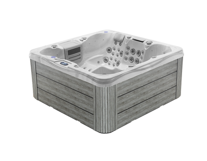 2mGoods Whirlpool Spa mit Fester Außenwand, 12 LED-Beleuchtung, für 5-7 Personen, 190x190x75cm, 34 Massagedüsen), Ganzjähriger Einsatz Winterfest, In & Outdoor Pool