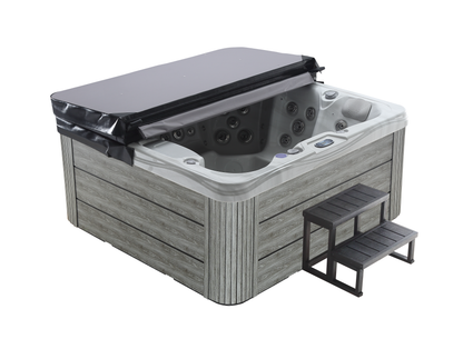 2mGoods Whirlpool Spa mit Fester Außenwand, 12 LED-Beleuchtung, für 5-7 Personen, 190x190x75cm, 34 Massagedüsen), Ganzjähriger Einsatz Winterfest, In & Outdoor Pool