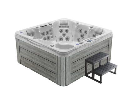 2mGoods Whirlpool Spa mit Fester Außenwand, 12 LED-Beleuchtung, für 5-7 Personen, 190x190x75cm, 34 Massagedüsen), Ganzjähriger Einsatz Winterfest, In & Outdoor Pool