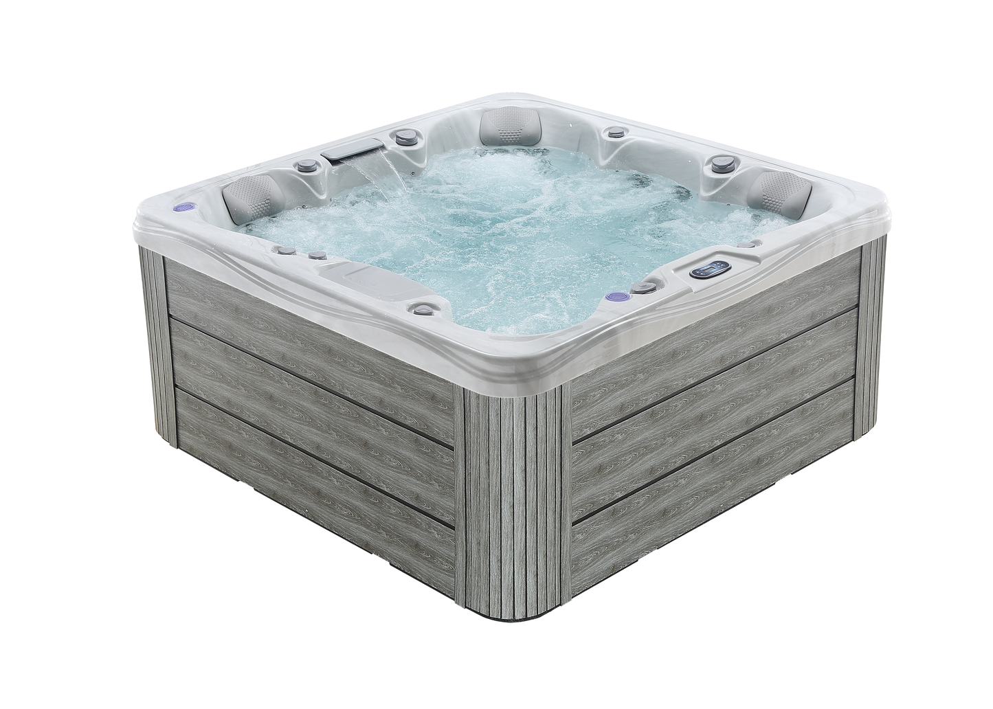 2mGoods Whirlpool Spa mit Fester Außenwand, 12 LED-Beleuchtung, für 5-7 Personen, 190x190x75cm, 34 Massagedüsen), Ganzjähriger Einsatz Winterfest, In & Outdoor Pool