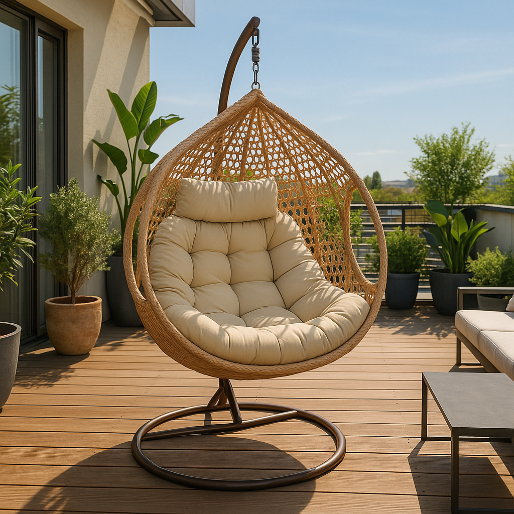2mGoods Hängesessel mit Gestell für 2 Personen, Korbhängesessel Outdoor & Indoor, Hängekorb Sessel Outdoor Garten, mit Gestell und XXL Rückenkissen, Polyrattan Hängestuhl 2 Personen