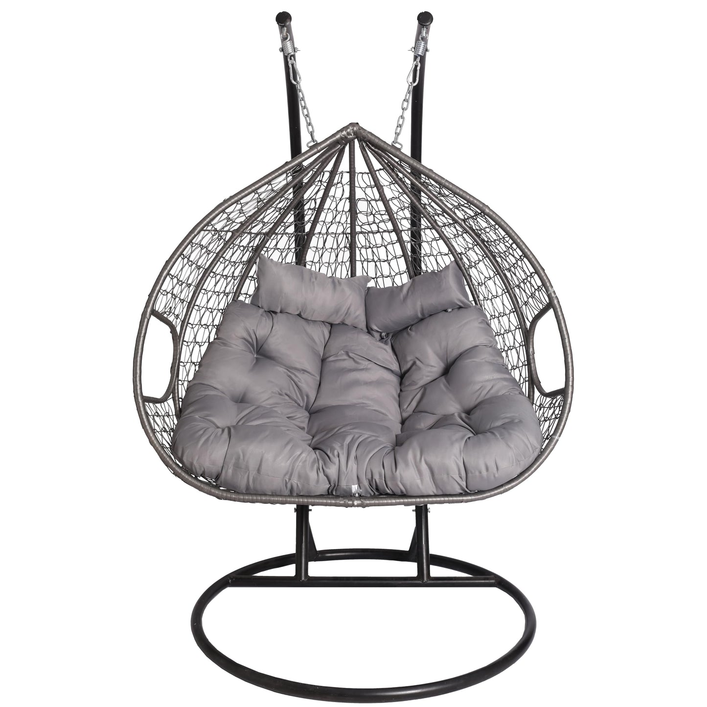 2mGoods Hängesessel mit Gestell für 2 Personen, Korbhängesessel Outdoor & Indoor, Hängekorb Sessel Outdoor Garten, mit Gestell und XXL Rückenkissen, Polyrattan Hängestuhl 2 Personen
