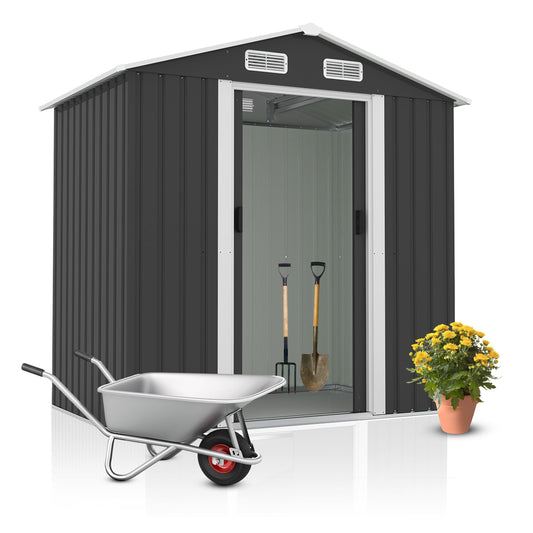 2mGoods Robustes Gartenhaus aus Metall, ca. T86 B162 H186 cm, 1,48 m³ Stauraum, extra Kantenschutz, stabile Schiebetüre, luftig und trockenes Innenklima, Geräteschuppen, Gartenhütte, Gerätehaus