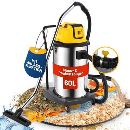 2mGoods 1500W industriestaubsauger 35L Orange, beutellos mit waschbarem Baumwollfilter gegen Feinstaub, nass- & trockensauger mit Kupfer-Doppelmotor & CoolAir-Technologie