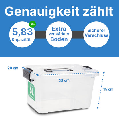 2mGoods - 4er Set 70L robuste Aufbewahrungsboxen mit Deckel L61.5xB44xH36 cm inkl. Tragegriff, Plastikboxen, stapelbar, lebensmittelecht, transparente kleine Kisten für Wohnung, Werkstatt & Keller