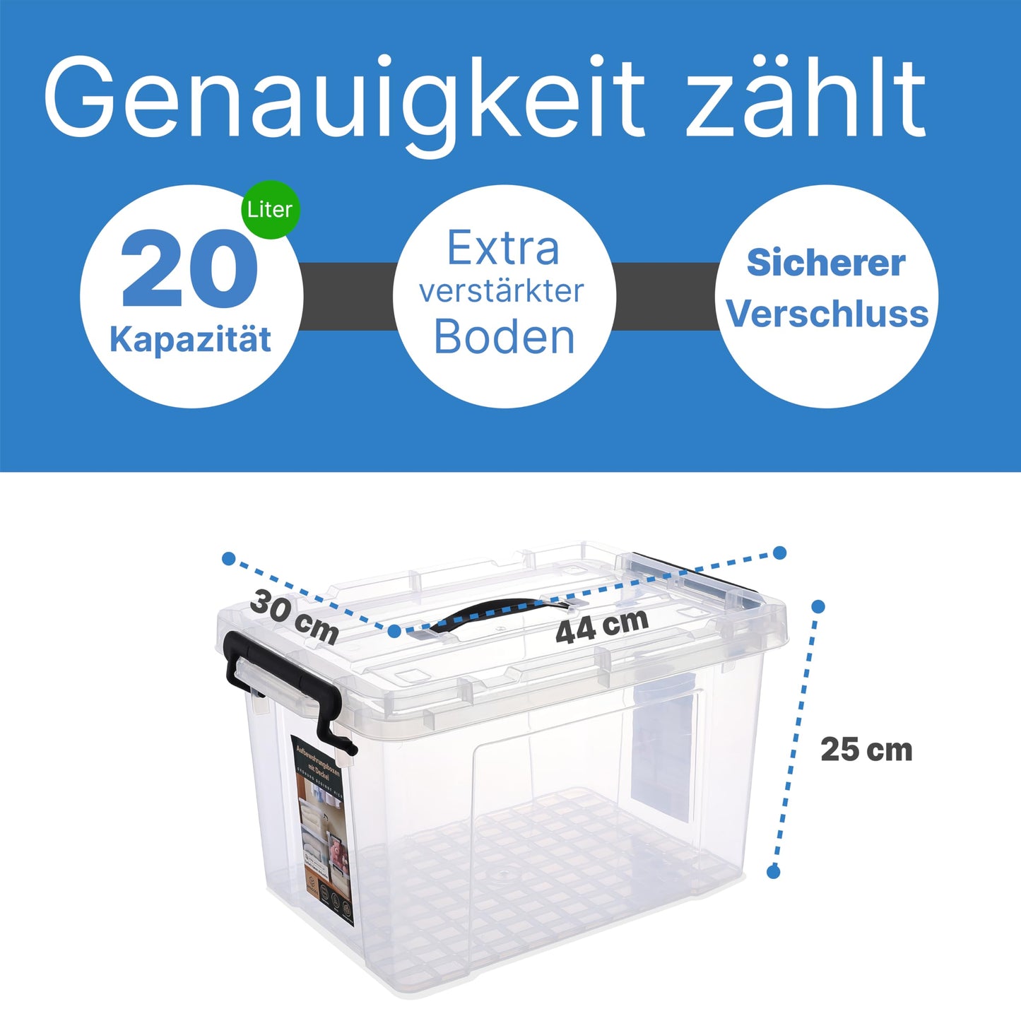 2mGoods - 4er Set 70L robuste Aufbewahrungsboxen mit Deckel L61.5xB44xH36 cm inkl. Tragegriff, Plastikboxen, stapelbar, lebensmittelecht, transparente kleine Kisten für Wohnung, Werkstatt & Keller