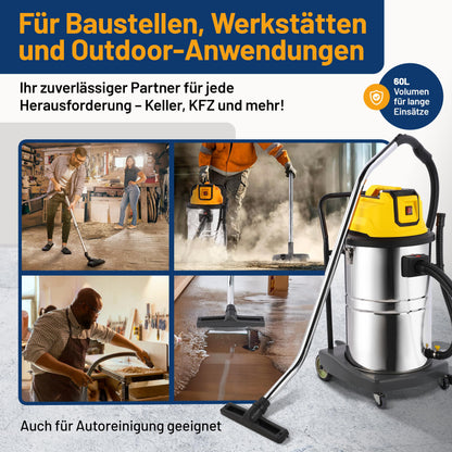 2mGoods 1500W industriestaubsauger 35L Orange, beutellos mit waschbarem Baumwollfilter gegen Feinstaub, nass- & trockensauger mit Kupfer-Doppelmotor & CoolAir-Technologie