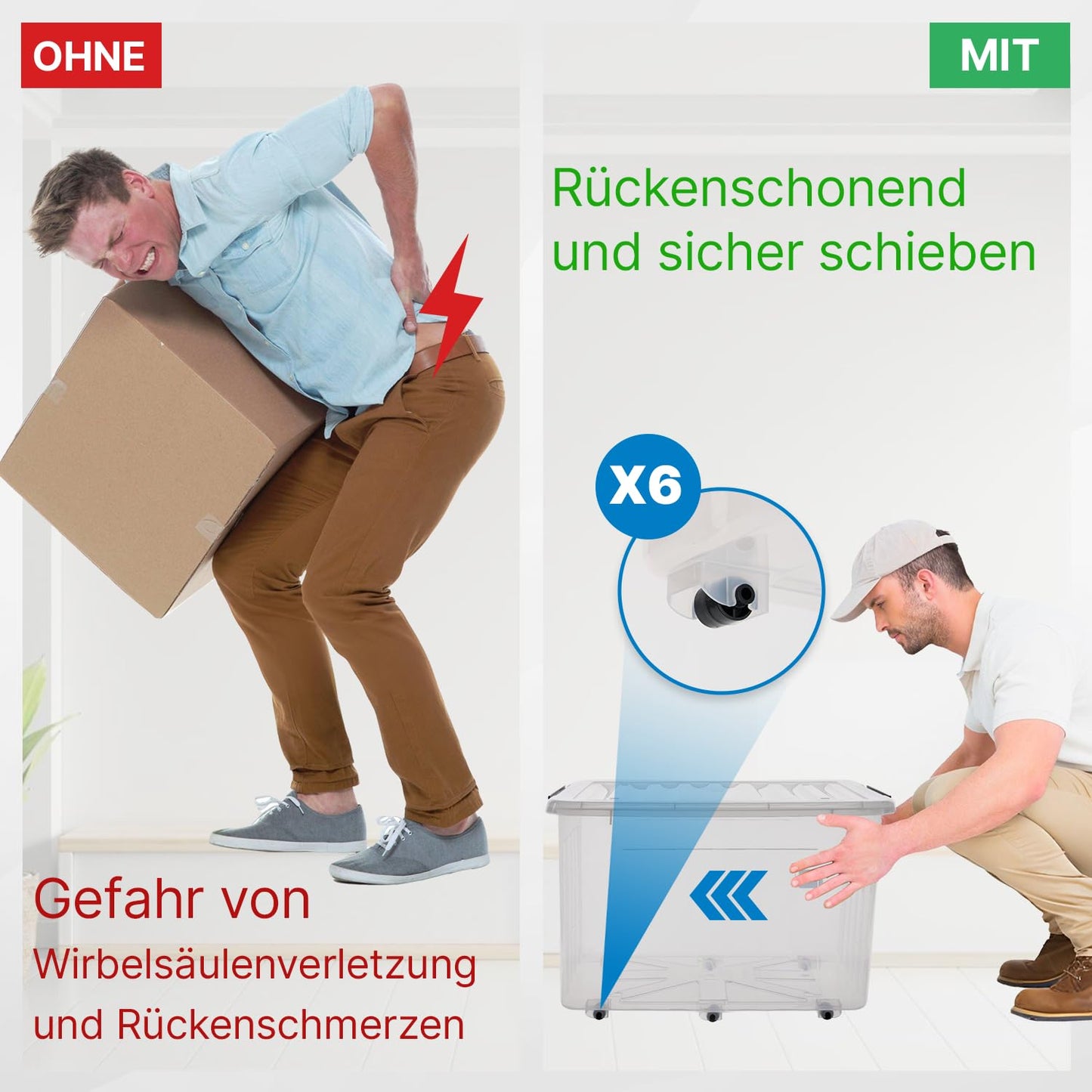 2mGoods - 4er Set 70L robuste Aufbewahrungsboxen mit Deckel L61.5xB44xH36 cm inkl. Tragegriff, Plastikboxen, stapelbar, lebensmittelecht, transparente kleine Kisten für Wohnung, Werkstatt & Keller