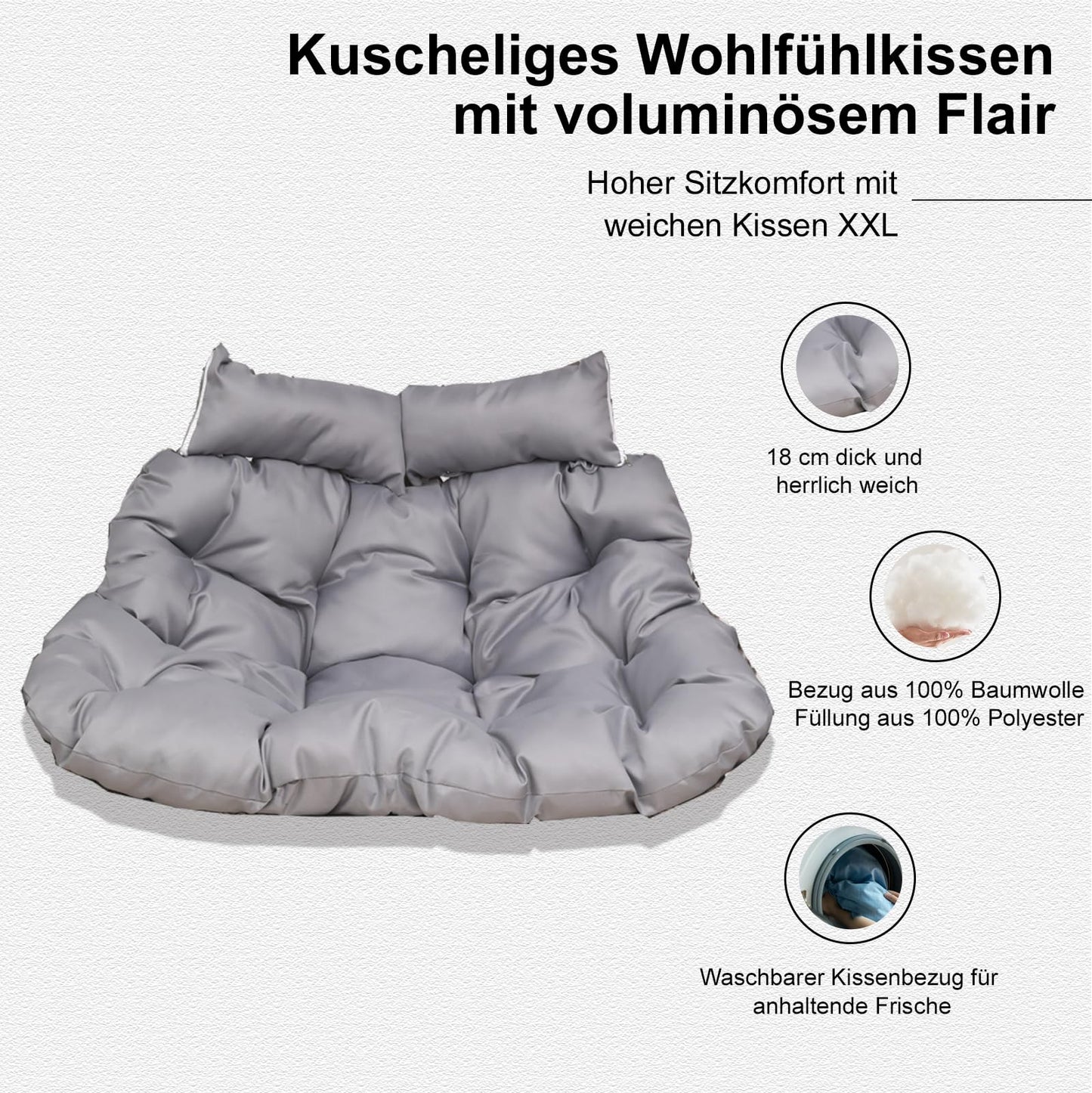 2mGoods Hängesessel mit Gestell für 2 Personen, Korbhängesessel Outdoor & Indoor, Hängekorb Sessel Outdoor Garten, mit Gestell und XXL Rückenkissen, Polyrattan Hängestuhl 2 Personen