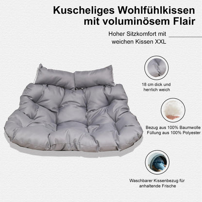 2mGoods Hängesessel mit Gestell für 2 Personen, Korbhängesessel Outdoor & Indoor, Hängekorb Sessel Outdoor Garten, mit Gestell und XXL Rückenkissen, Polyrattan Hängestuhl 2 Personen