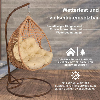 2mGoods Hängesessel mit Gestell für 2 Personen, Korbhängesessel Outdoor & Indoor, Hängekorb Sessel Outdoor Garten, mit Gestell und XXL Rückenkissen, Polyrattan Hängestuhl 2 Personen