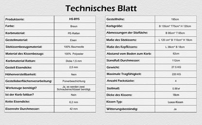 2mGoods Hängesessel mit Gestell für 2 Personen, Korbhängesessel Outdoor & Indoor, Hängekorb Sessel Outdoor Garten, mit Gestell und XXL Rückenkissen, Polyrattan Hängestuhl 2 Personen